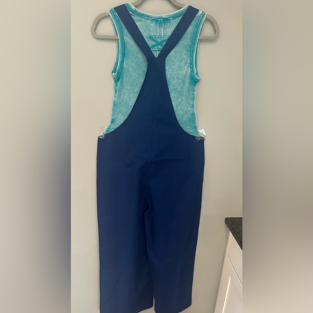 ZENANA ROYAL BLUE KNOT STRAP WIDE LEG CROPPED JUMPSUIT SIZE M - Picture 8 of 9